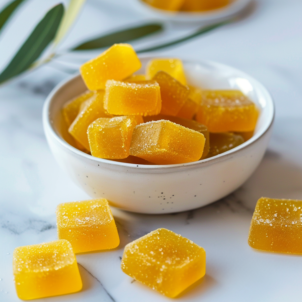 Colorful image of turmeric gummies spilling out of a jar, set against a bright, inviting background highlighting their appeal and health benefits.