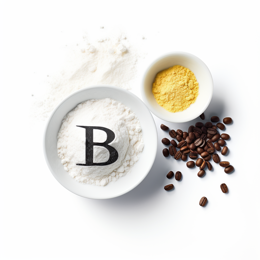Scientific infographic showing the benefits of Vitamin B Complex, with graphs and statistics comparing its energy-boosting effects to those of caffeine.